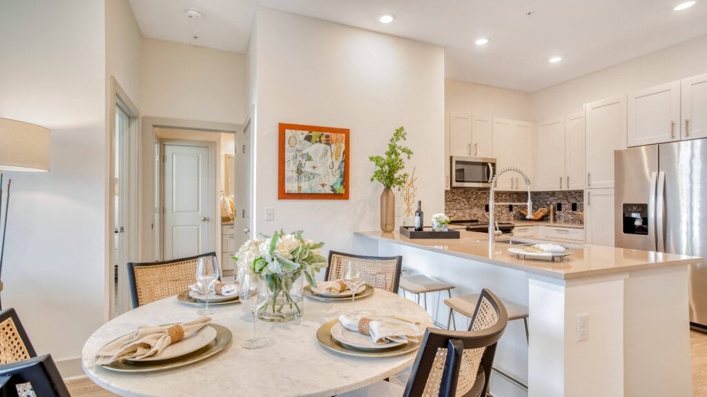 Open concept floor plans suitable for a dining area