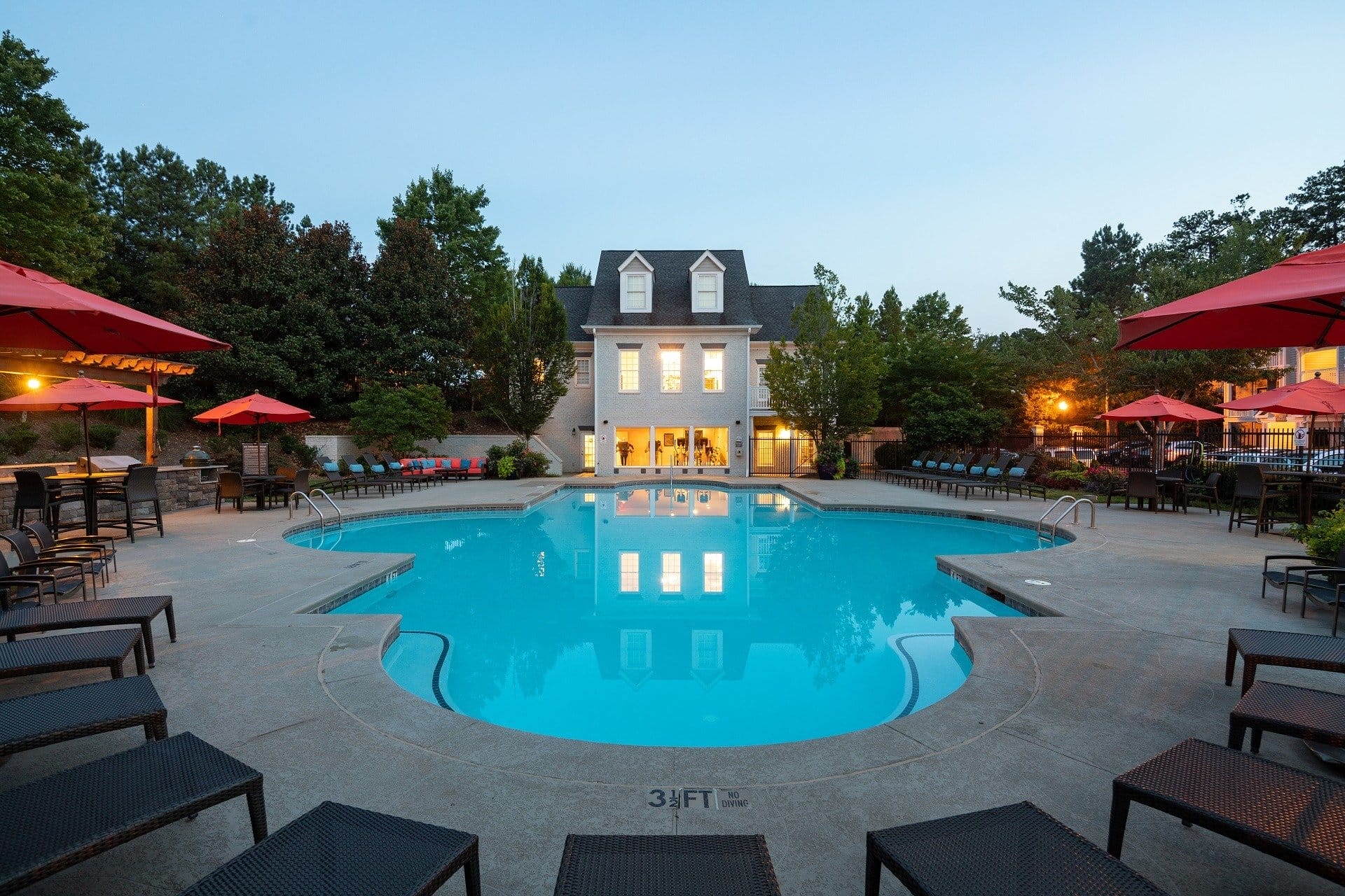 Pool at dusk at Windsor Johns Creek, 11201 State Bridge Road, GA