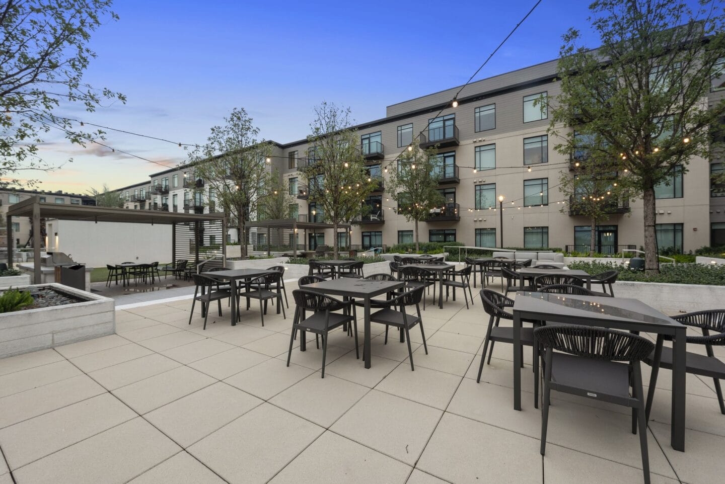 Outdoor patio with lights at The Sterling Houston TX