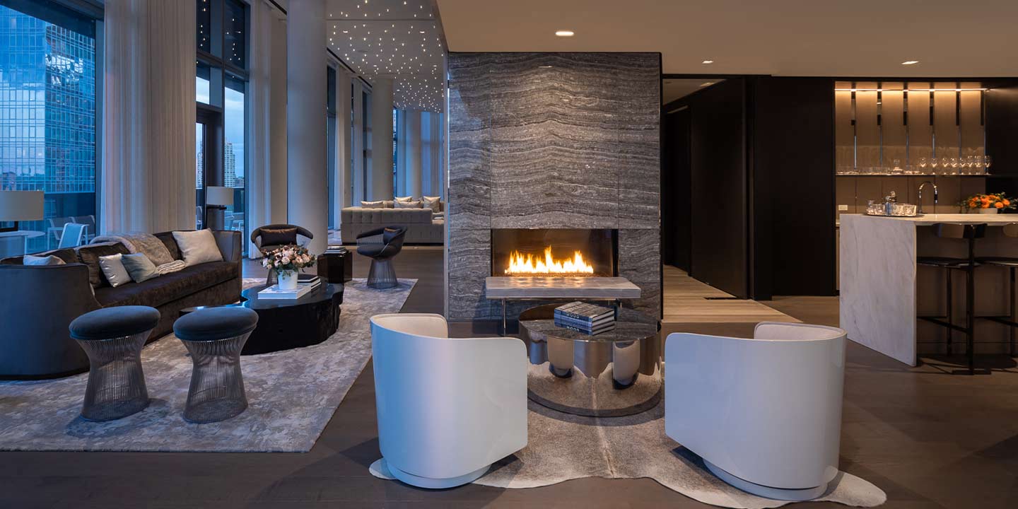 Warm and inviting gathering area at Waterline Square, 675 West 59th New York, NY 10069