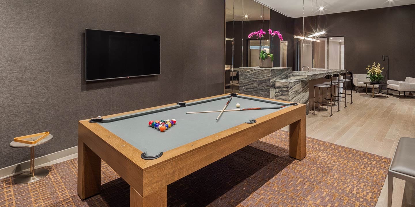 Pool table in game room at Waterline Square, 675 West 59th New York, NY 10069