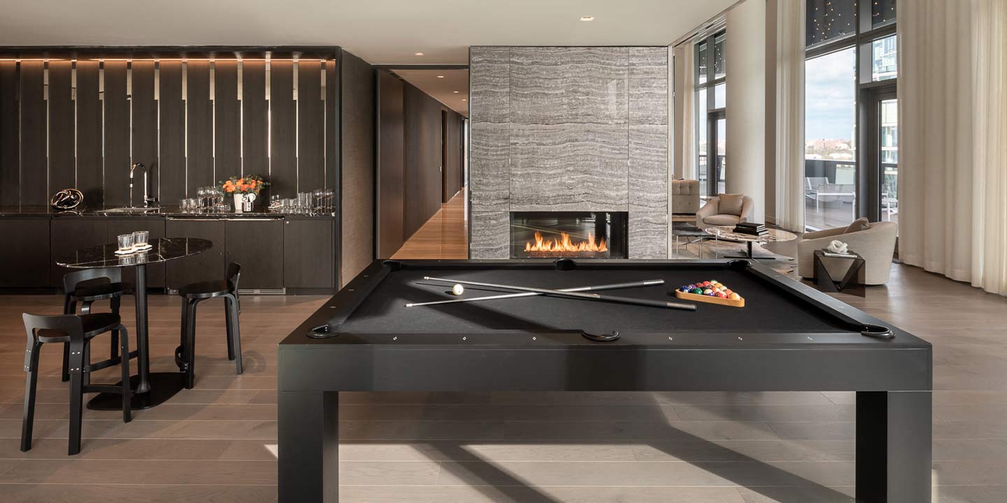 Billiards table in the Games Lounge at Waterline Square, 675 West 59th New York, NY 10069