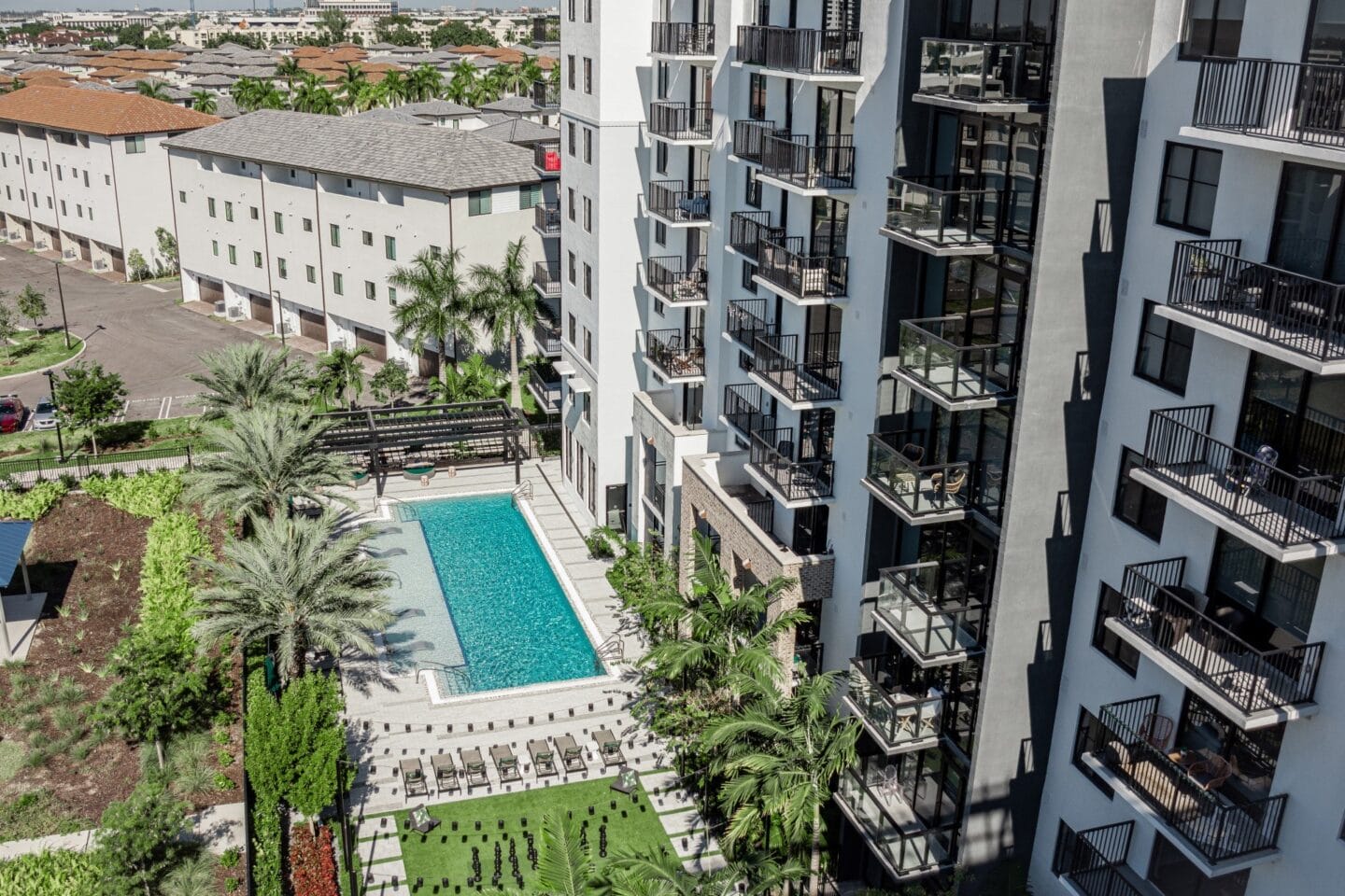 an aerial view of the resort style pool