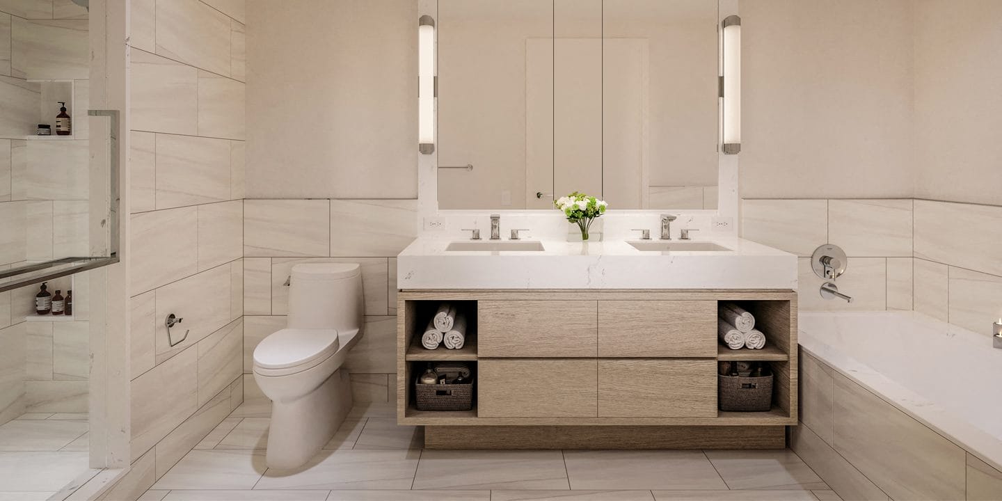 Spa inspired bathroom at Waterline Square, 675 West 59th New York, NY 10069