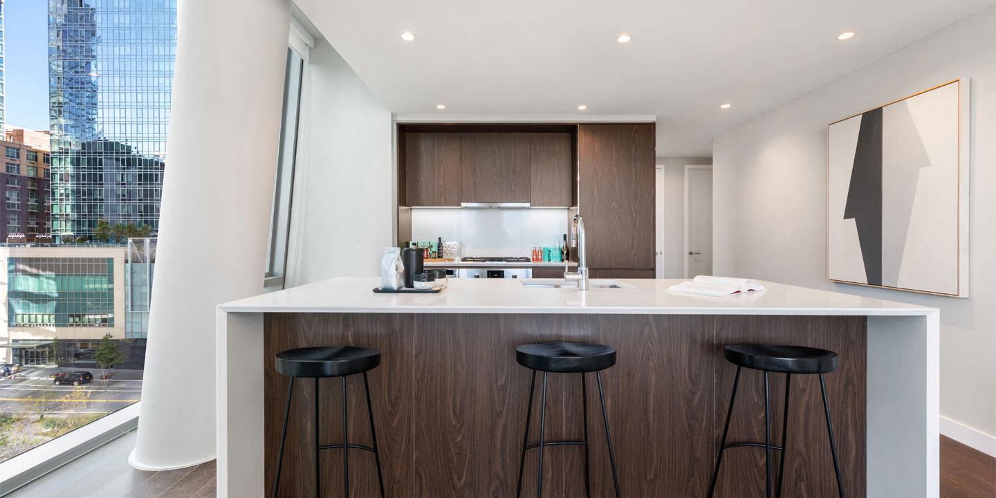 Chic and modern kitchen at Waterline Square, 675 West 59th New York, NY 10069