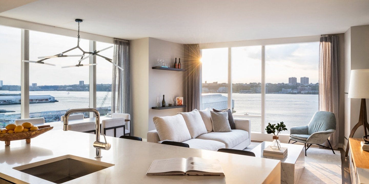 Stunning view from living room at Waterline Square, 675 West 59th New York, NY 10069