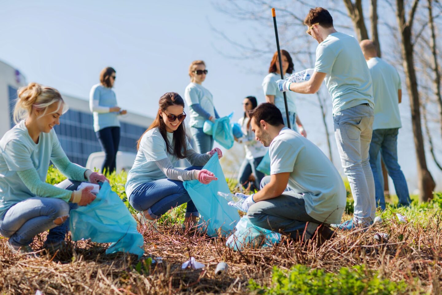 group of people volunteering outside