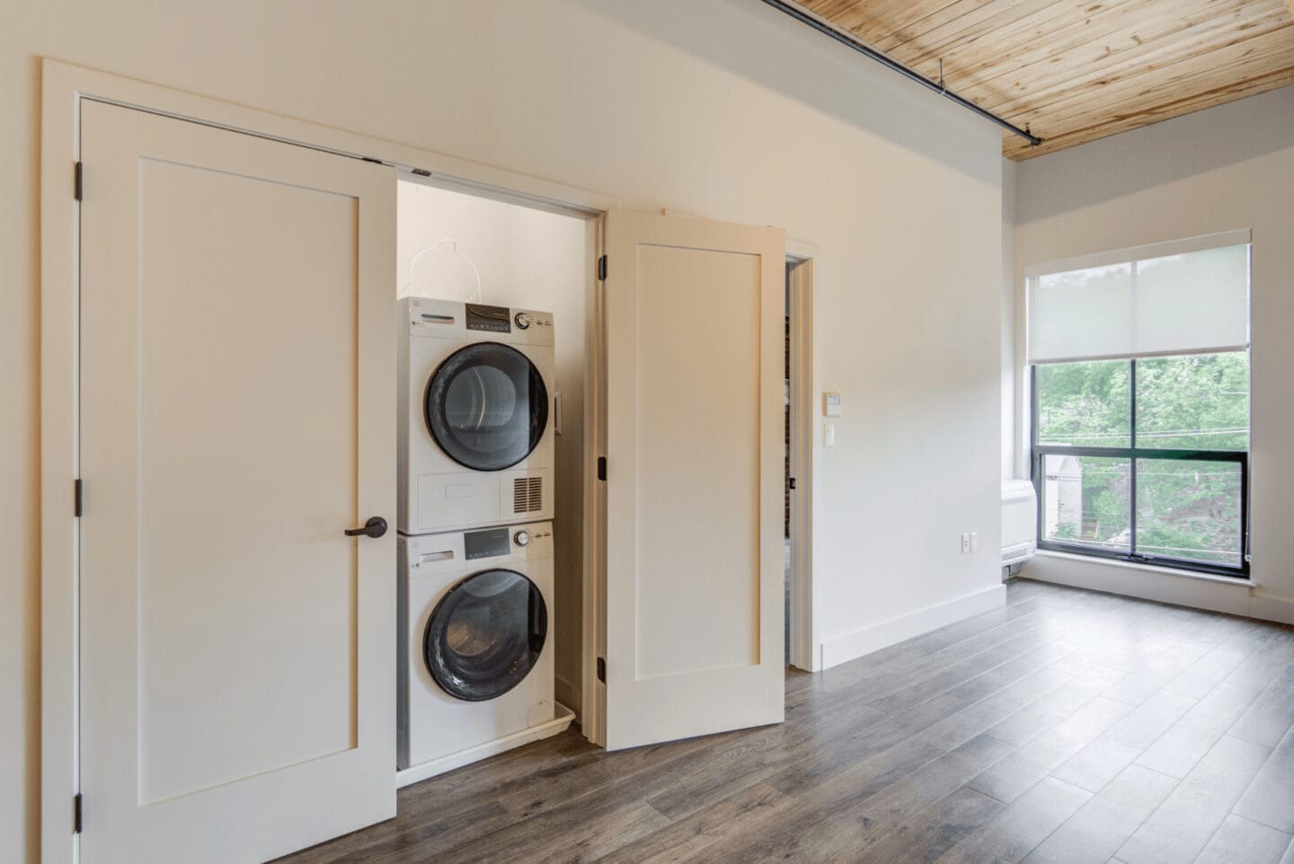 Washer and dryer in a laundry room at Windsor Radio Factory, Melrose, MA