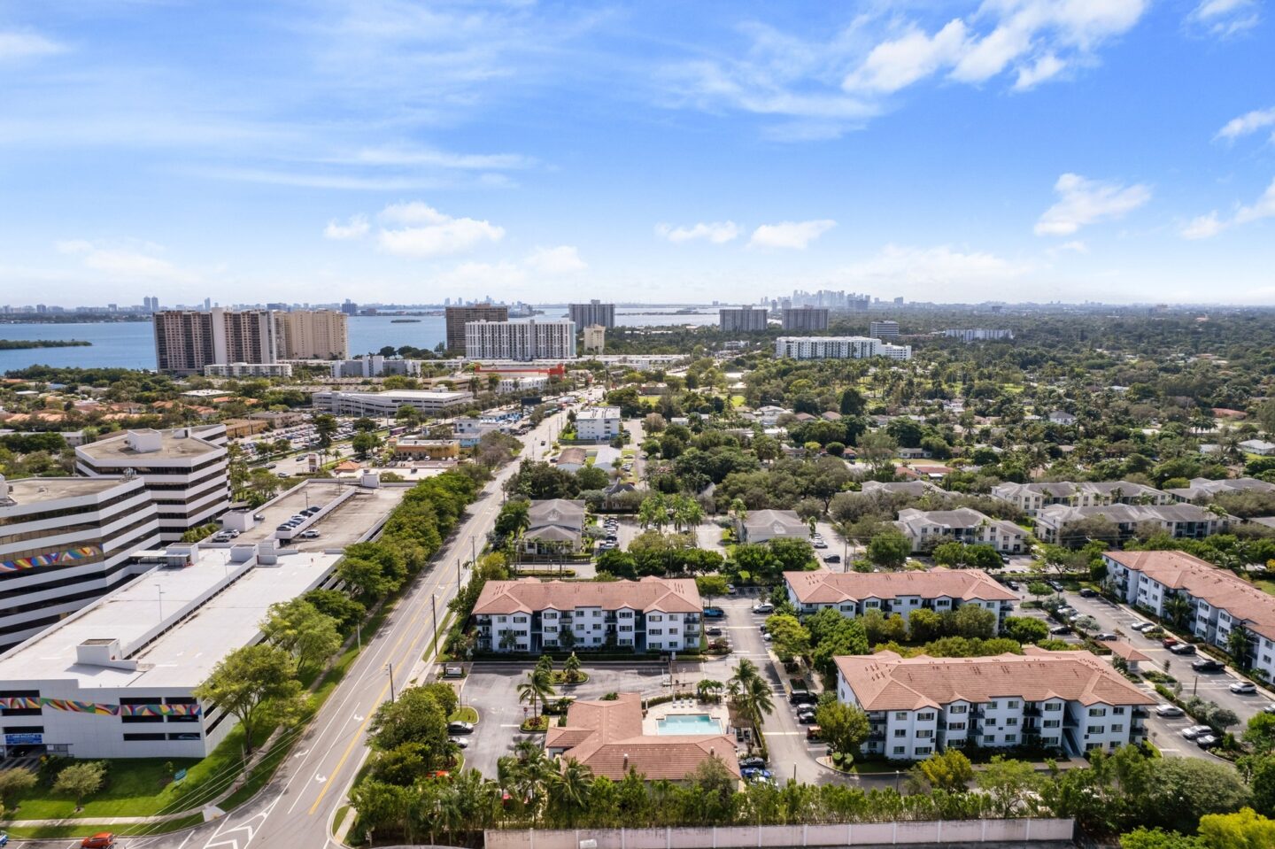 an aerial view of the city