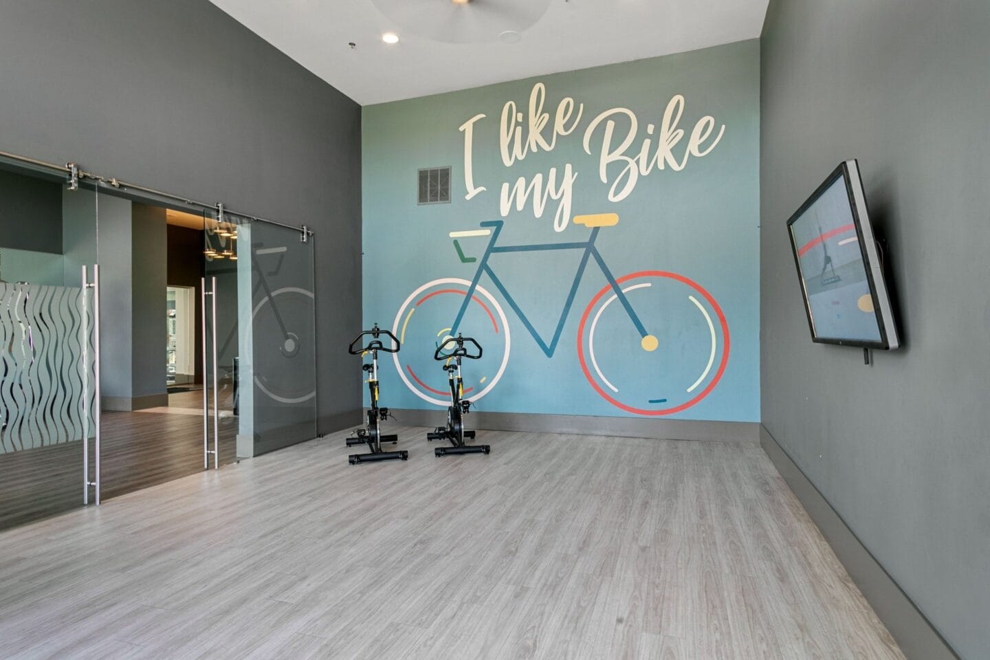 Spin studio with mural at The Lakeyard District