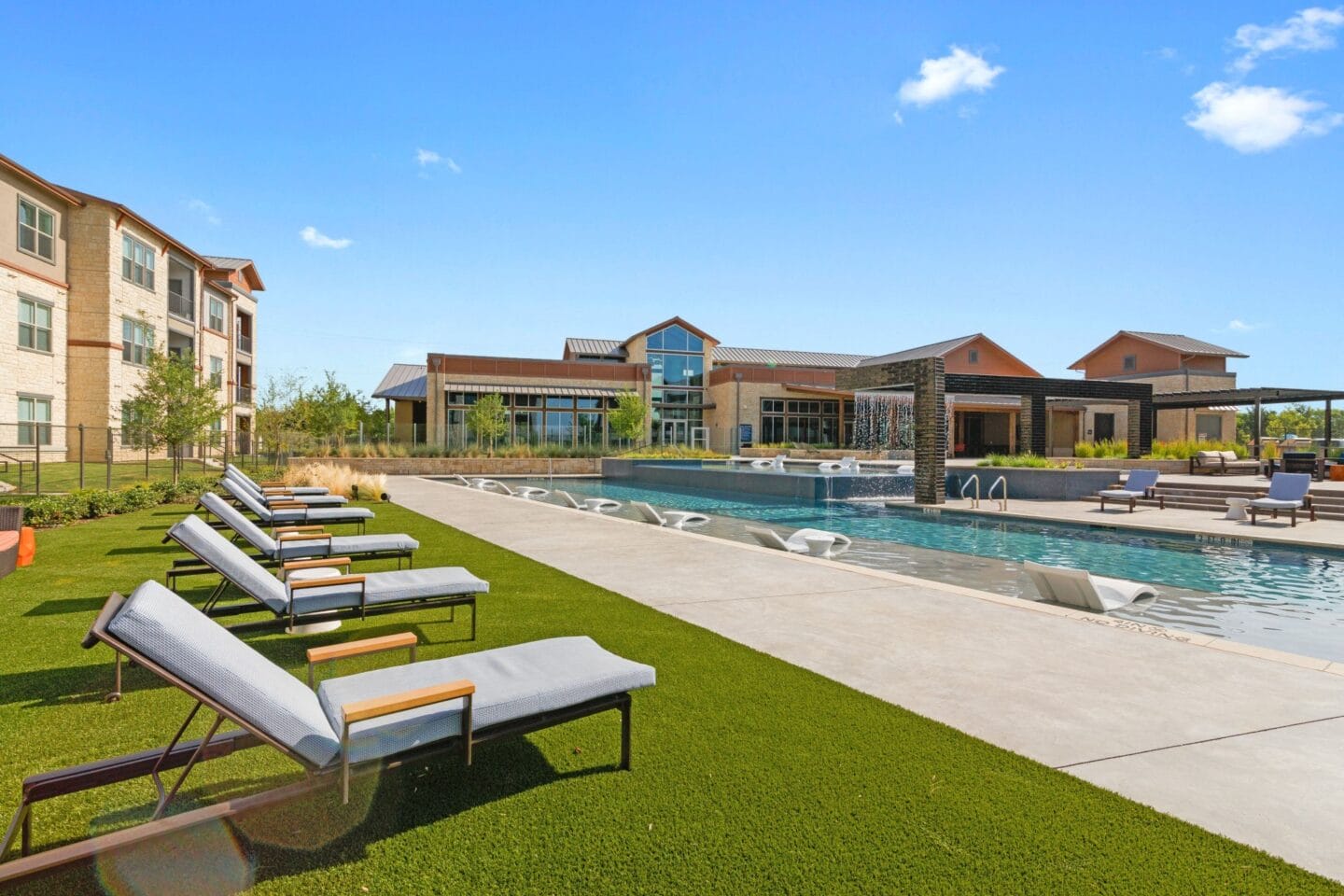 Outdoor Seating near the pool at Windsor Lakeyard District in the Colony TX