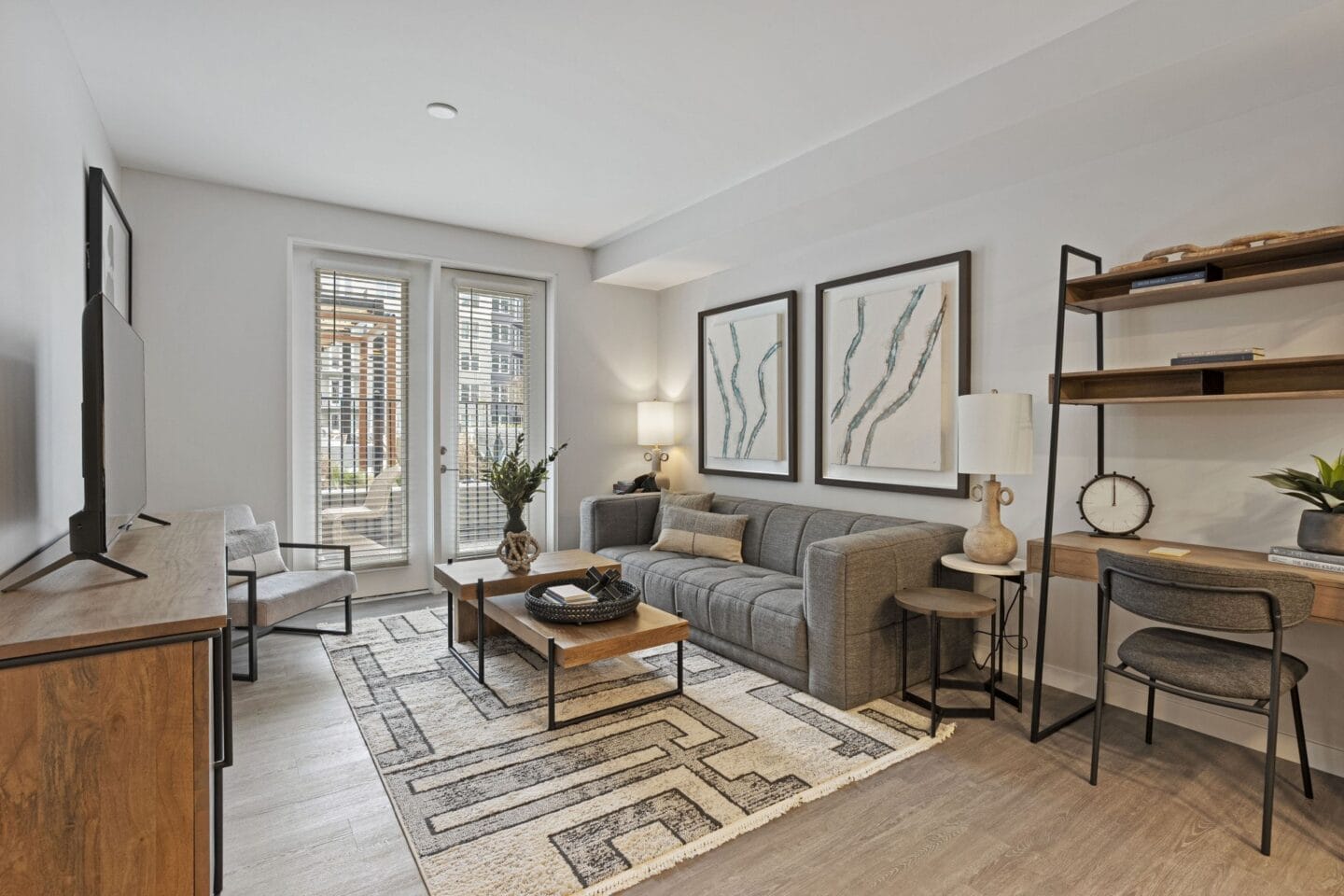 a living room with a couch and a coffee table