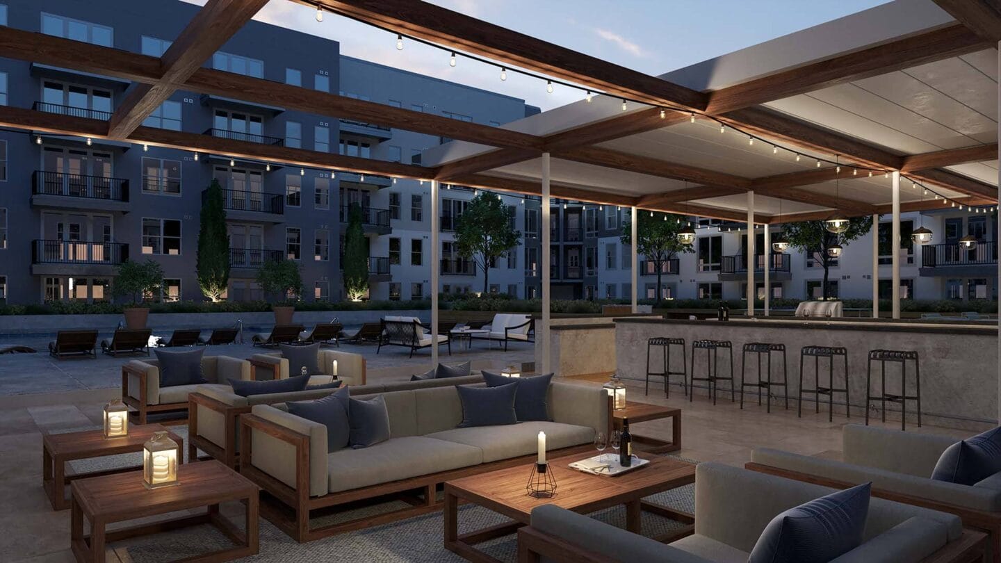 a rendering of the patio at the residences at hyatt regency coconut grove