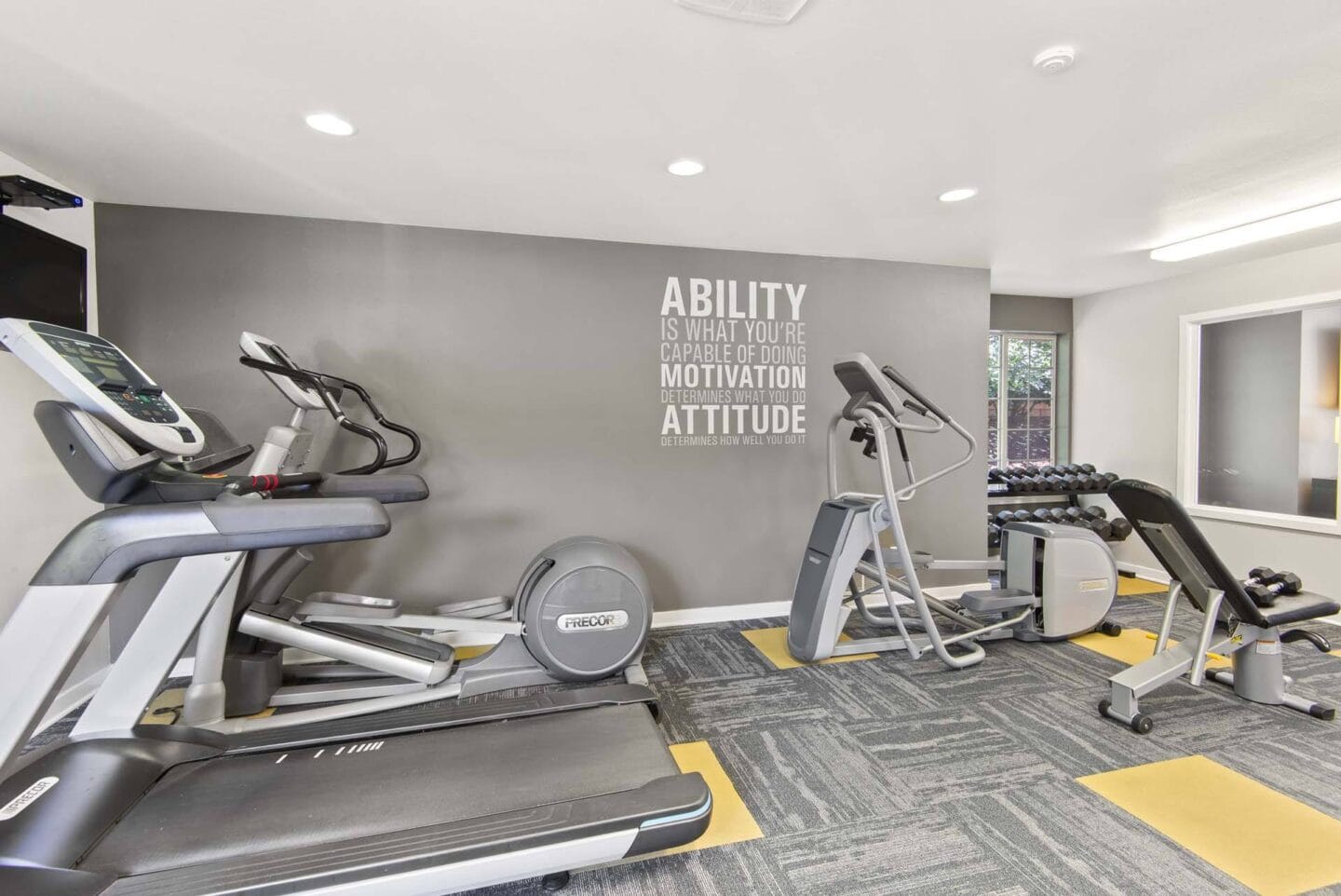 Fitness Center with Cardio Machines at Windsor Juanita Bay Apartments in Kirkland, 98034