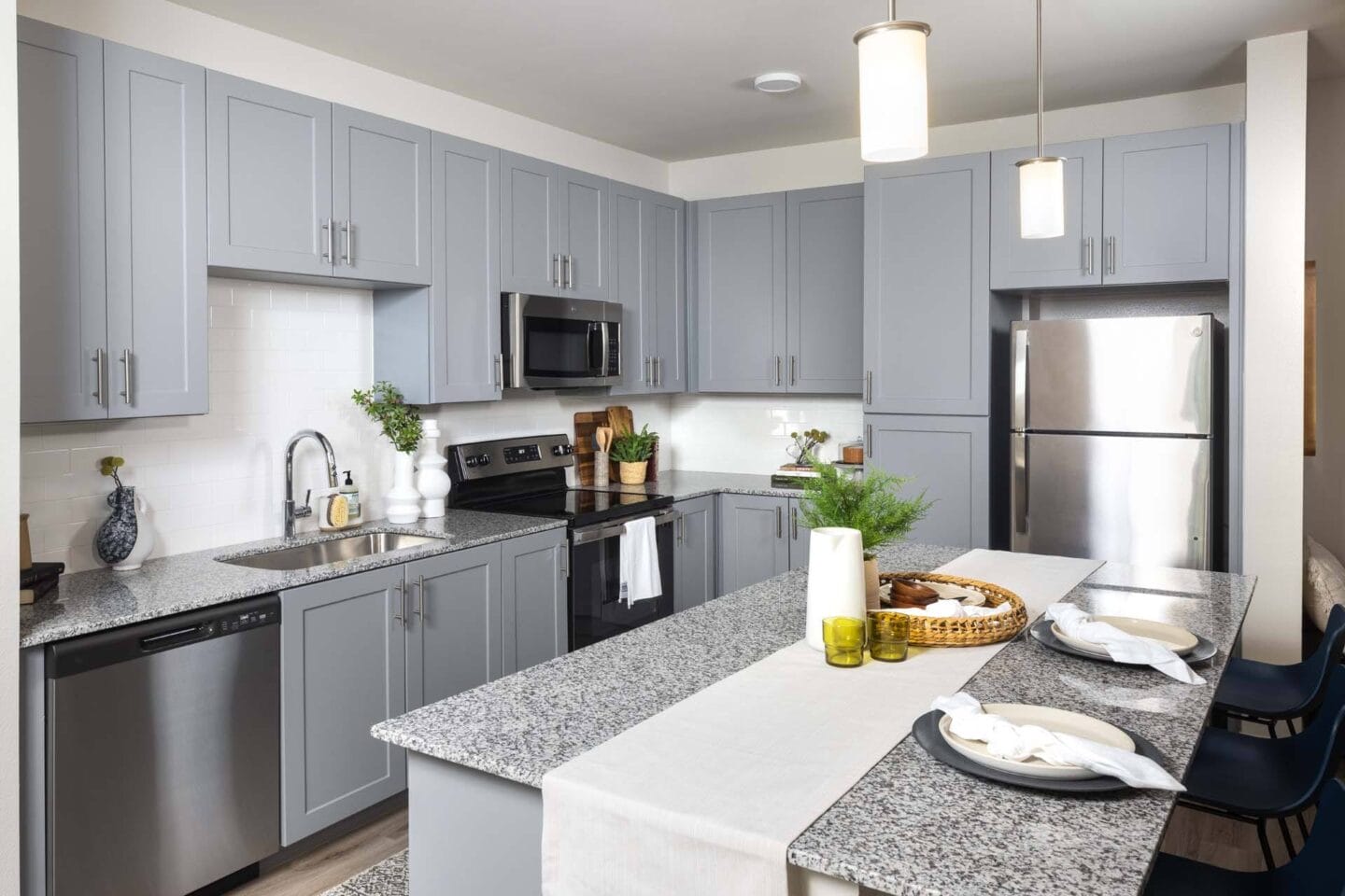 Kitchen with Island at Windsor West Plano Apartments, Texas, 75023