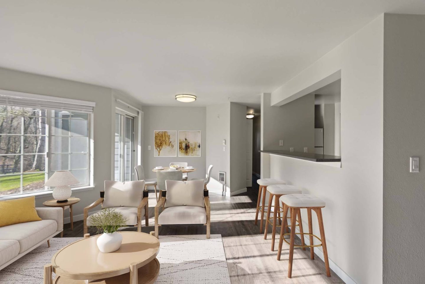 Living Room at Windsor Juanita Bay Apartments in Kirkland, 98034