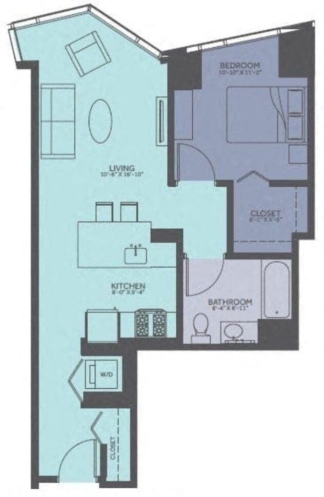 Rendering of the 1 Bedroom 01-Tower floor plan with 1 bedroom[s] and 1 bathroom[s] at Moment