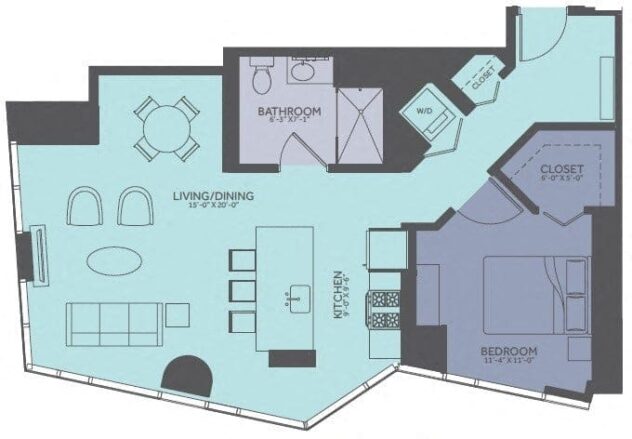 Rendering of the 1 Bedroom 04-Avenue floor plan with 1 bedroom[s] and 1 bathroom[s] at Moment