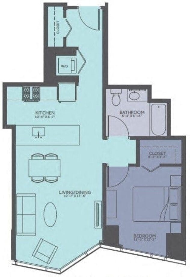 Rendering of the 1 Bedroom 06-Tower floor plan with 1 bedroom[s] and 1 bathroom[s] at Moment