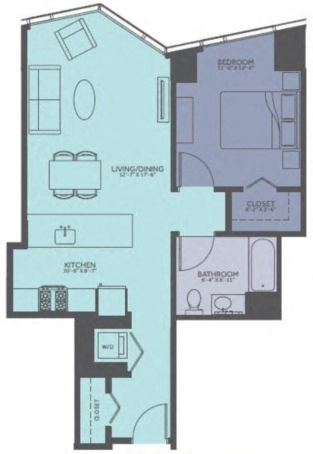 Rendering of the 1 Bedroom 07-Tower floor plan with 1 bedroom[s] and 1 bathroom[s] at Moment