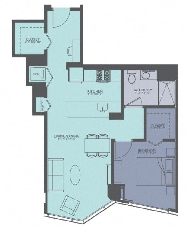 Rendering of the 1 Bedroom 08-Tower floor plan with 1 bedroom[s] and 1 bathroom[s] at Moment