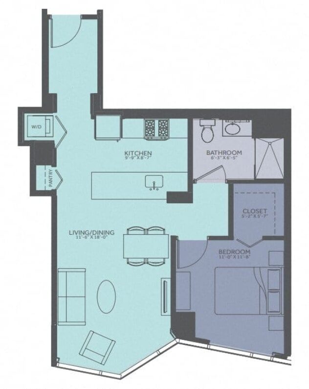 Rendering of the 1 Bedroom 08-Tower A floor plan with 1 bedroom[s] and 1 bathroom[s] at Moment