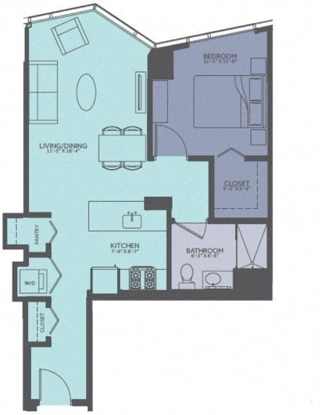 Rendering of the 1 Bedroom 09-Tower floor plan with 1 bedroom[s] and 1 bathroom[s] at Moment