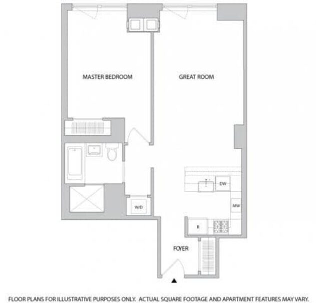 Rendering of the 1 Br 1Bth 2 floor plan with 1 bedroom[s] and 1 bathroom[s] at The Aldyn