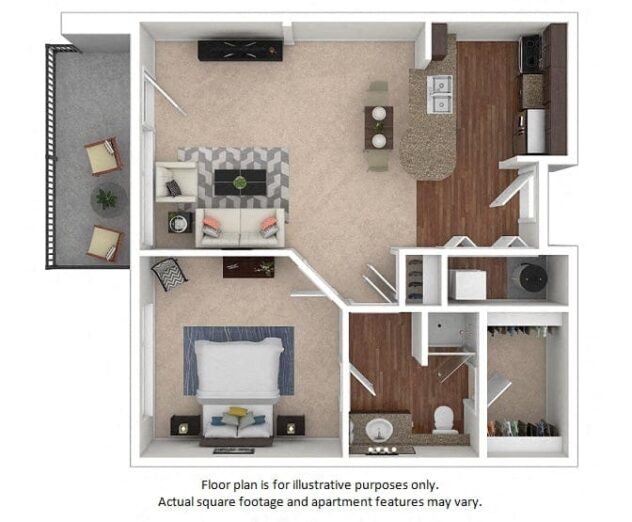 Rendering of the 10A floor plan with 1 bedroom[s] and 1 bathroom[s] at The District