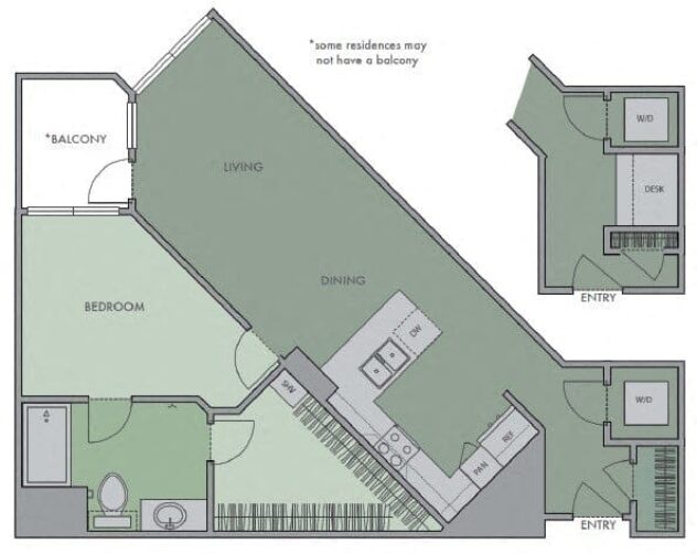 Rendering of the 1A4 floor plan with 1 bedroom[s] and 1 bathroom[s] at Olympic by Windsor