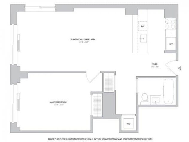 Rendering of the 1BR 1Bth - 4 floor plan with 1 bedroom[s] and 1 bathroom[s] at The Ashley