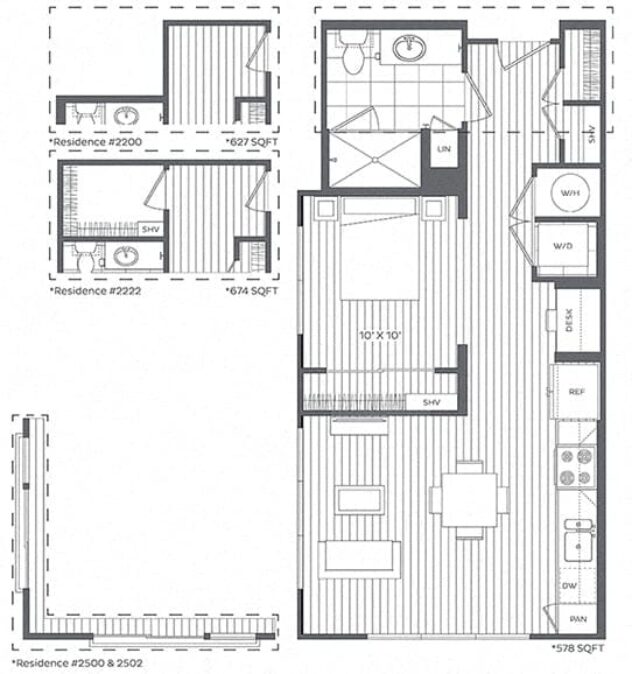 Rendering of the 1C floor plan with a Studio bedroom and 1 bathroom[s] at Platt Park by Windsor