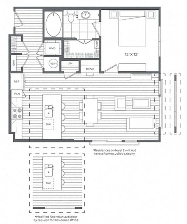 Rendering of the 1I floor plan with 1 bedroom[s] and 1 bathroom[s] at Platt Park by Windsor