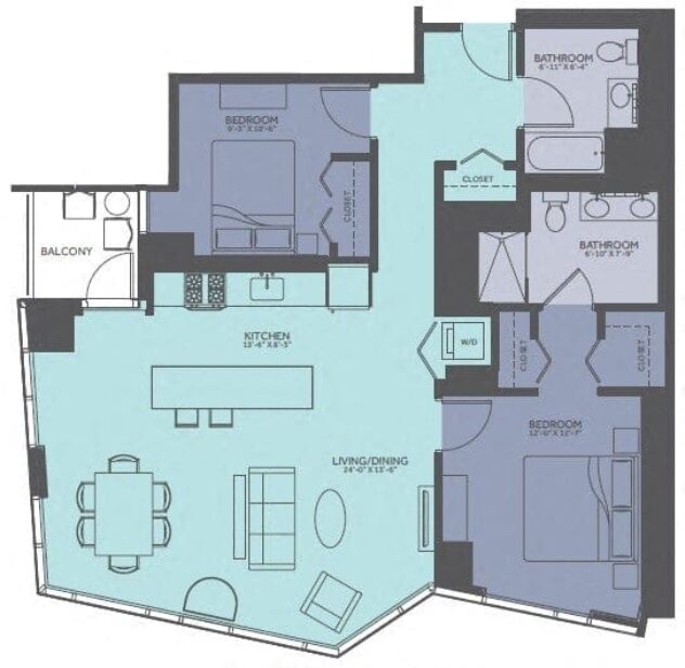 Rendering of the 2 Bedroom 04-Tower floor plan with 2 bedroom[s] and 2 bathroom[s] at Moment