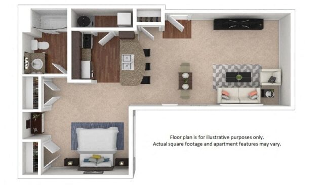 Rendering of the 21E floor plan with a Studio bedroom and 1 bathroom[s] at The District