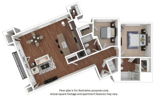 Rendering of the 28 floor plan with 2 bedroom[s] and 2 bathroom[s] at The District