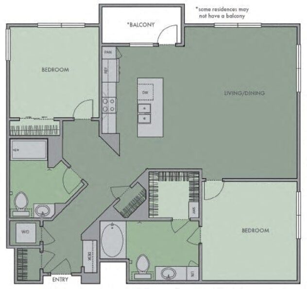 Rendering of the 2B4 floor plan with 2 bedroom[s] and 2 bathroom[s] at Olympic by Windsor