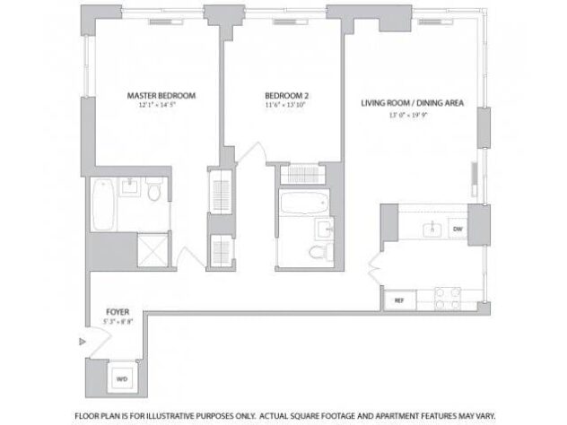 Rendering of the 2BR 2Bth - 1 floor plan with 2 bedroom[s] and 2 bathroom[s] at The Ashley