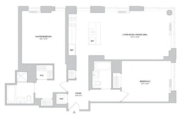 Rendering of the 2BR 2Bth - 3 floor plan with 2 bedroom[s] and 2 bathroom[s] at The Ashley