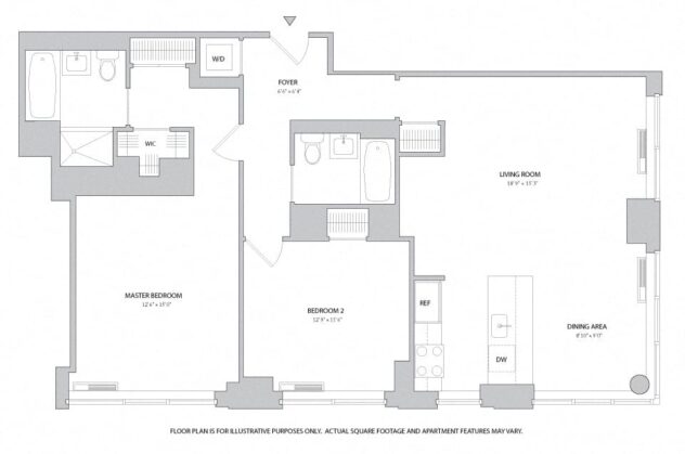 Rendering of the 2BR 2bth - 7 floor plan with 2 bedroom[s] and 2 bathroom[s] at The Ashley