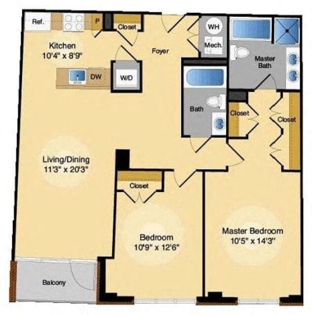 Rendering of the 2K floor plan with 2 bedroom[s] and 2 bathroom[s] at IO Piazza by Windsor