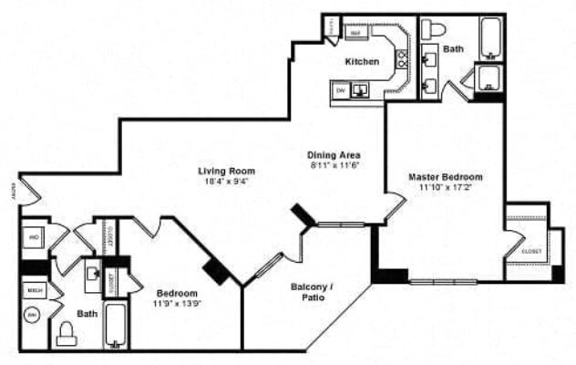 Rendering of the 2N floor plan with 2 bedroom[s] and 2 bathroom[s] at IO Piazza by Windsor