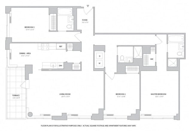 Rendering of the 3BR 3Bth - 1 floor plan with 3 bedroom[s] and 3 bathroom[s] at The Ashley