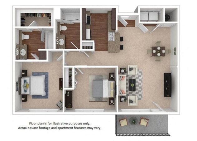 Rendering of the 5A floor plan with 2 bedroom[s] and 2 bathroom[s] at The District