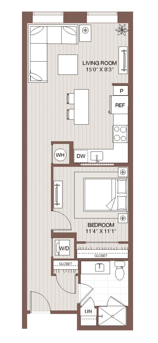 Rendering of the A - Lofts floor plan with 1 bedroom[s] and 1 bathroom[s] at Windsor Radio Factory