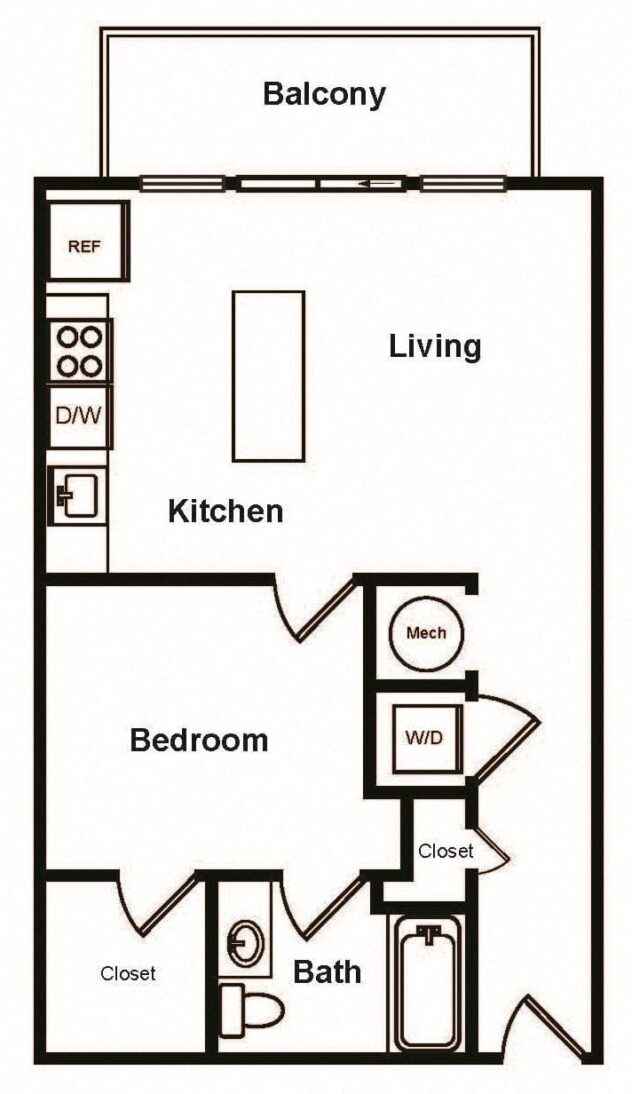 Rendering of the A0 floor plan with 1 bedroom[s] and 1 bathroom[s] at Stadium Walk By Windsor