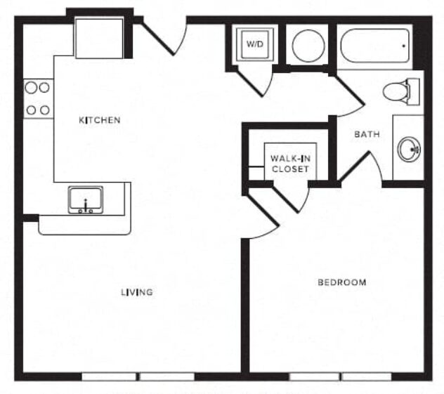 Rendering of the A02 floor plan with 1 bedroom[s] and 1 bathroom[s] at Windsor Shepherd