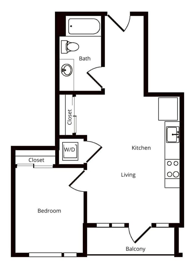 Rendering of the A05 floor plan with 1 bedroom[s] and 1 bathroom[s] at Windsor Buckman