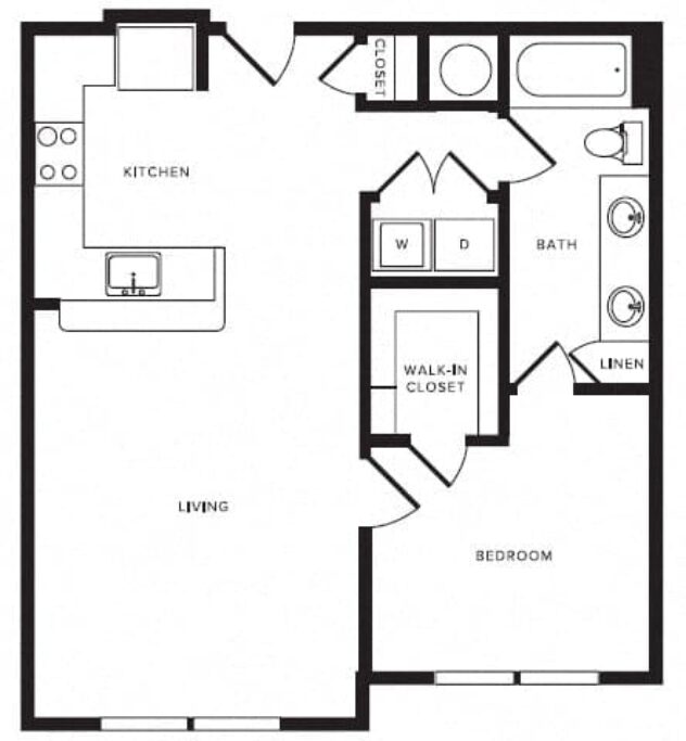 Rendering of the A06 floor plan with 1 bedroom[s] and 1 bathroom[s] at Windsor Shepherd