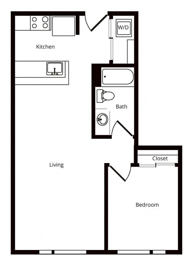 Rendering of the A06 floor plan with 1 bedroom[s] and 1 bathroom[s] at Windsor Buckman